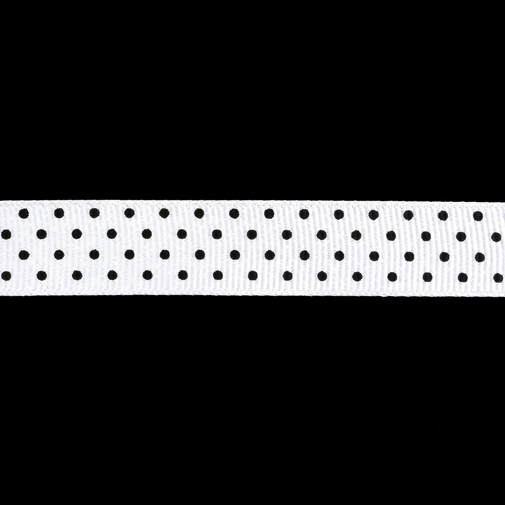 Bright White and Moonless Night Polka Dots Grosgrain Ribbon - 0.625" Detail Bright White and Moonless Night Polka Dots Grosgrain Ribbon - 0.625" Detail