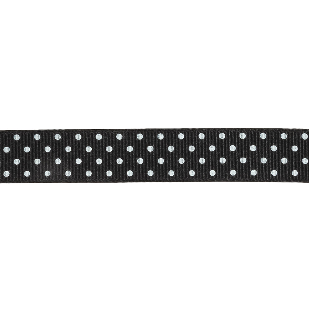 Phantom and White Polka Dots Grosgrain Ribbon - 0.625" Detail Phantom and White Polka Dots Grosgrain Ribbon - 0.625" Detail