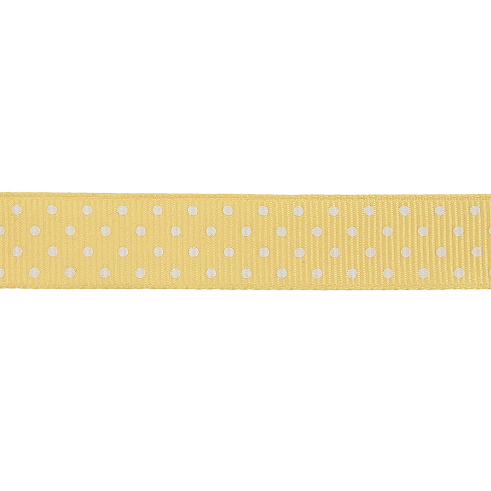 Pale Banana and White Polka Dots Grosgrain Ribbon - 0.625" Detail Pale Banana and White Polka Dots Grosgrain Ribbon - 0.625" Detail