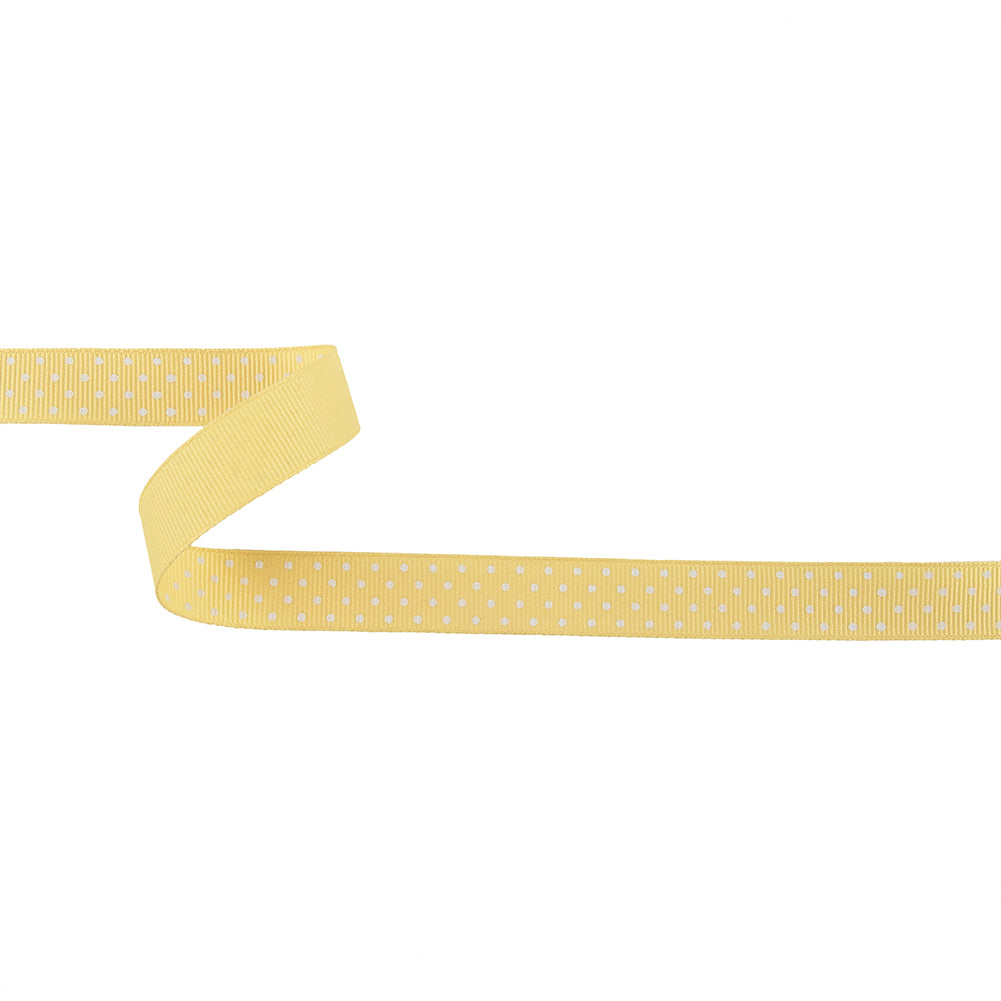 Pale Banana and White Polka Dots Grosgrain Ribbon - 0.625" Pale Banana and White Polka Dots Grosgrain Ribbon - 0.625"