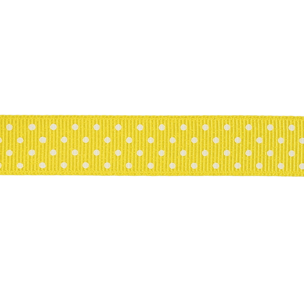 Blazing Yellow and White Polka Dots Grosgrain Ribbon - 0.625" Detail Blazing Yellow and White Polka Dots Grosgrain Ribbon - 0.625" Detail