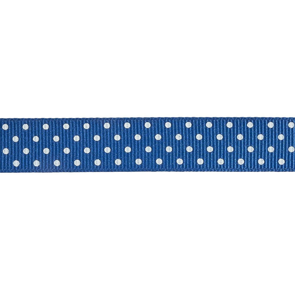 Deep Ultramarine and White Polka Dots Grosgrain Ribbon - 0.625" Detail Deep Ultramarine and White Polka Dots Grosgrain Ribbon - 0.625" Detail