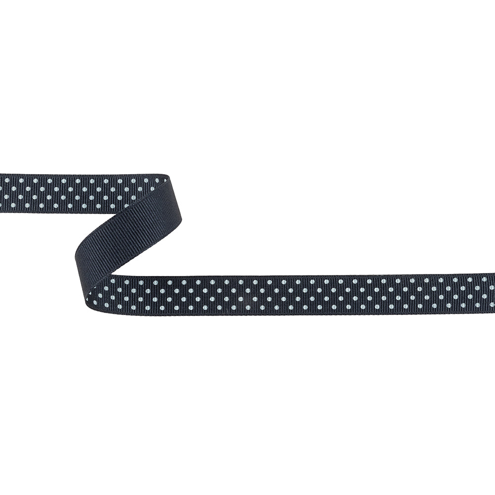 Total Eclipse and White Polka Dots Grosgrain Ribbon - 0.625" Total Eclipse and White Polka Dots Grosgrain Ribbon - 0.625"