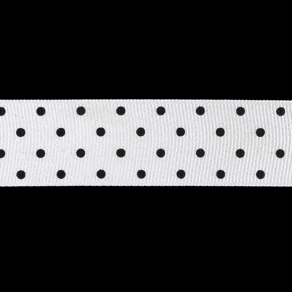 Bright White and Moonless Night Polka Dots Grosgrain Ribbon - 1" Detail Bright White and Moonless Night Polka Dots Grosgrain Ribbon - 1" Detail