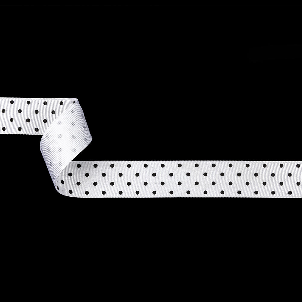 Bright White and Moonless Night Polka Dots Grosgrain Ribbon - 1" Bright White and Moonless Night Polka Dots Grosgrain Ribbon - 1"