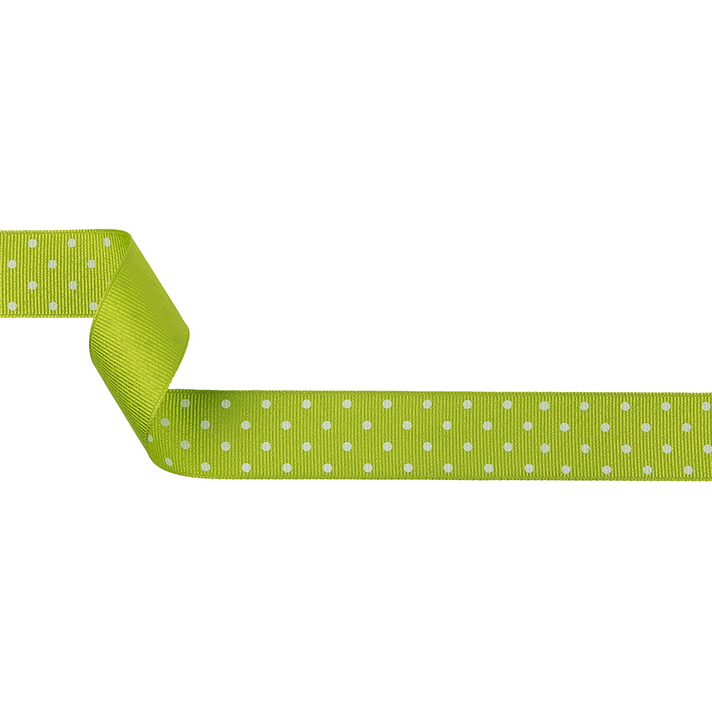 Lime Green and White Polka Dots Grosgrain Ribbon - 1" Lime Green and White Polka Dots Grosgrain Ribbon - 1"