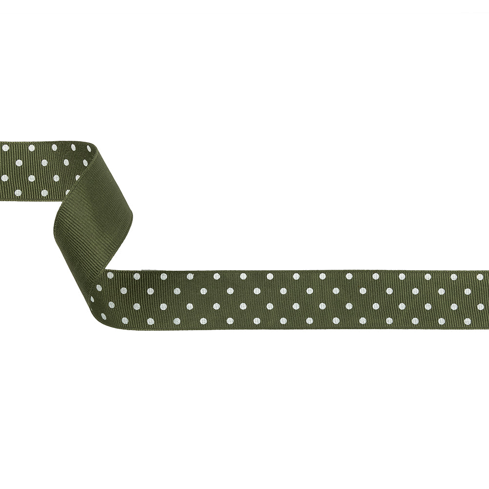Pesto and White Polka Dots Grosgrain Ribbon - 1" Pesto and White Polka Dots Grosgrain Ribbon - 1"