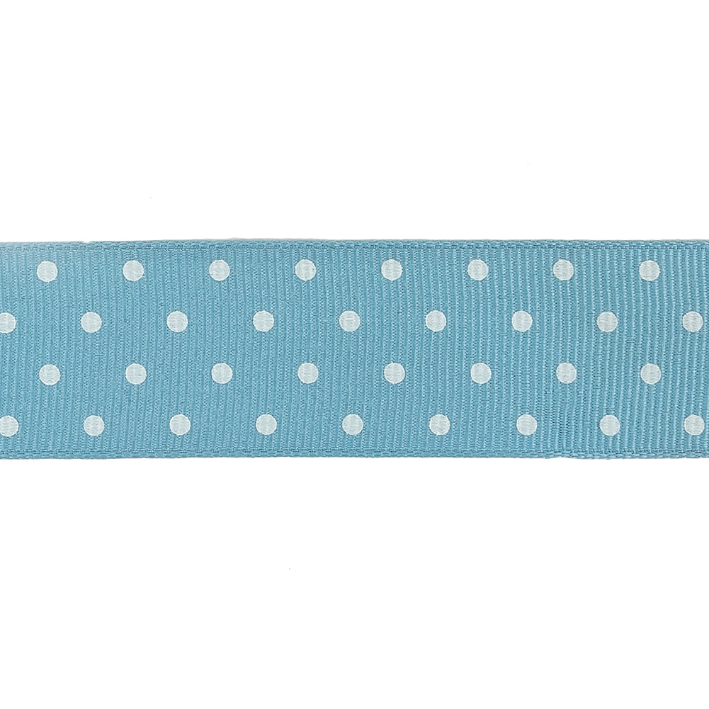 Dusk Blue and White Polka Dots Grosgrain Ribbon - 1" Detail Dusk Blue and White Polka Dots Grosgrain Ribbon - 1" Detail