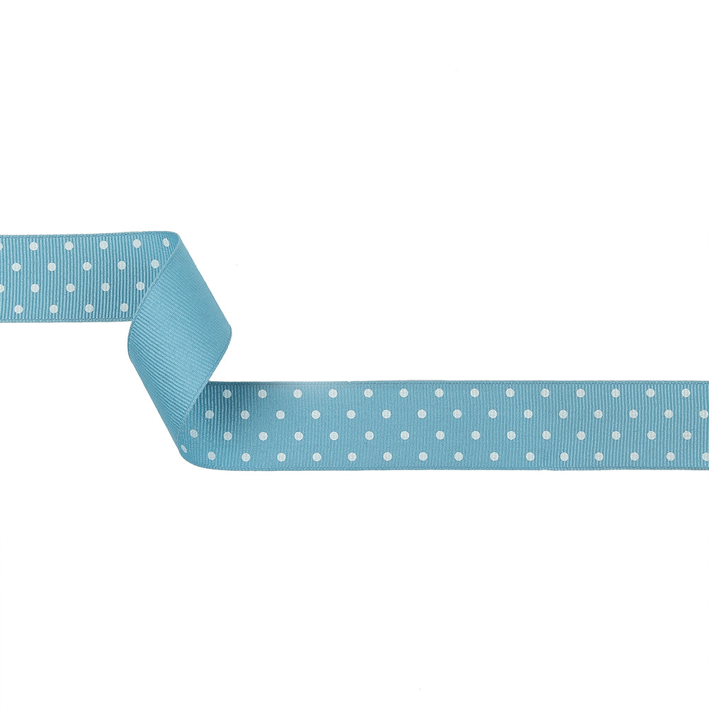 Dusk Blue and White Polka Dots Grosgrain Ribbon - 1" Dusk Blue and White Polka Dots Grosgrain Ribbon - 1"