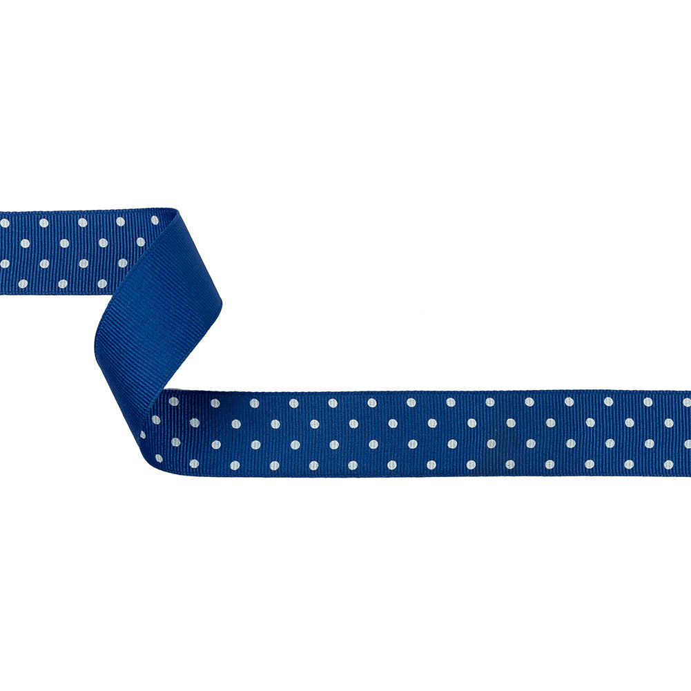 Deep Ultramarine and White Polka Dots Grosgrain Ribbon - 1" Deep Ultramarine and White Polka Dots Grosgrain Ribbon - 1"