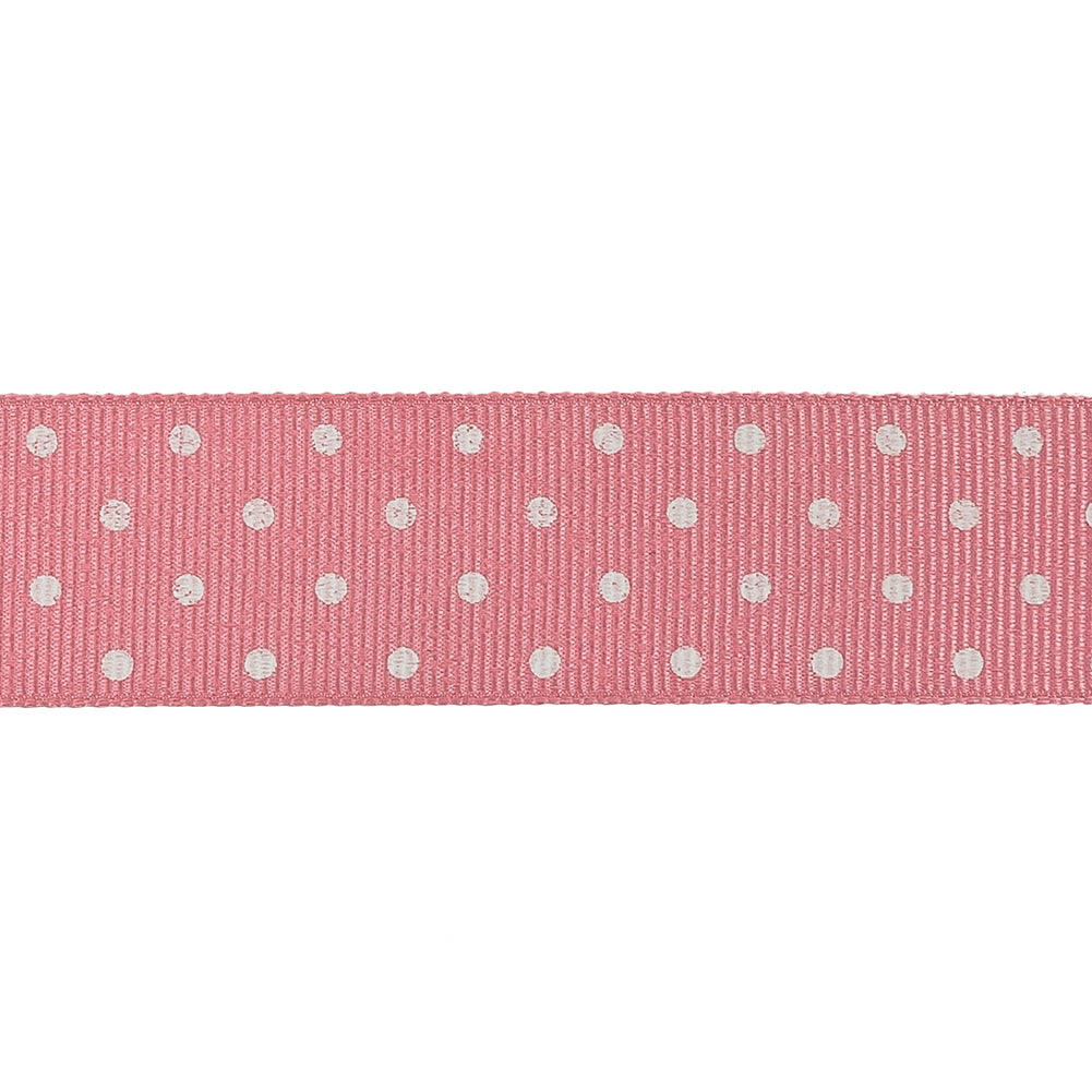 Flamingo Pink and White Polka Dots Grosgrain Ribbon - 1" Detail Flamingo Pink and White Polka Dots Grosgrain Ribbon - 1" Detail