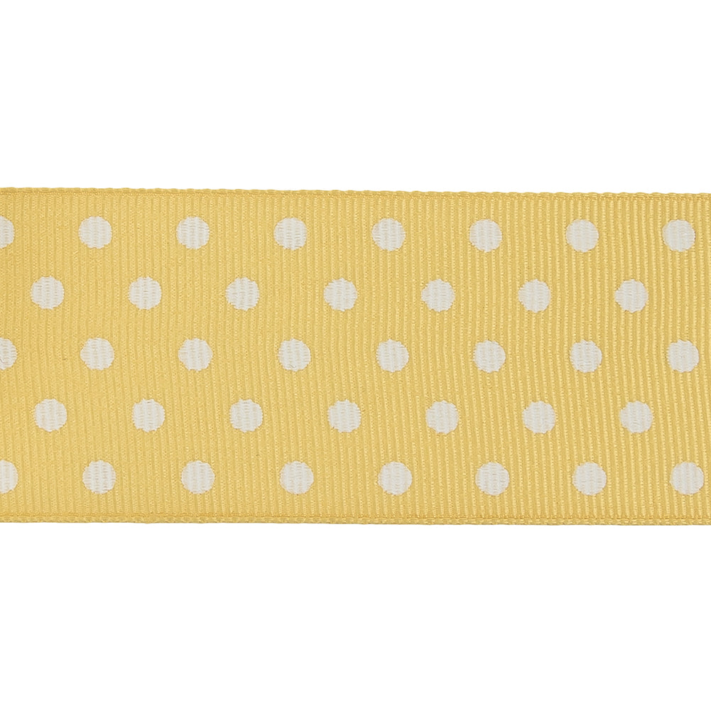 Pale Banana and White Polka Dots Grosgrain Ribbon - 1.625" Detail Pale Banana and White Polka Dots Grosgrain Ribbon - 1.625" Detail
