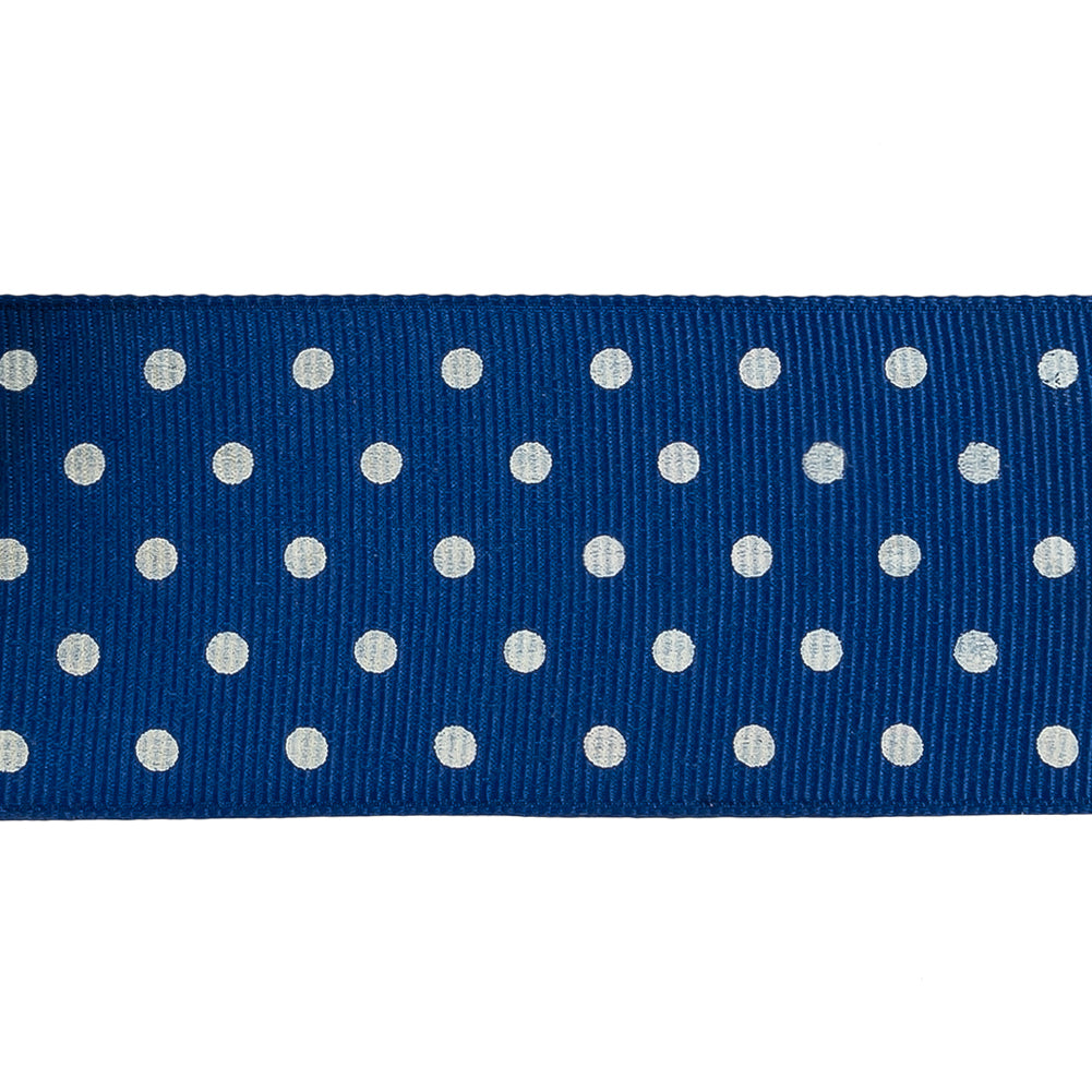 Deep Ultramarine and White Polka Dots Grosgrain Ribbon - 1.625" Detail Deep Ultramarine and White Polka Dots Grosgrain Ribbon - 1.625" Detail