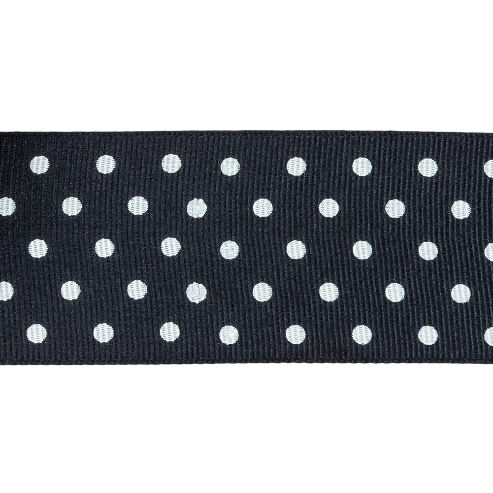 Total Eclipse and White Polka Dots Grosgrain Ribbon - 1.625" Detail Total Eclipse and White Polka Dots Grosgrain Ribbon - 1.625" Detail