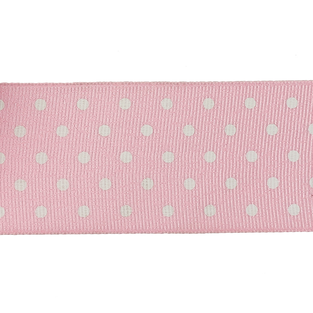 Parfait Pink and White Polka Dots Grosgrain Ribbon - 1.625" Detail Parfait Pink and White Polka Dots Grosgrain Ribbon - 1.625" Detail