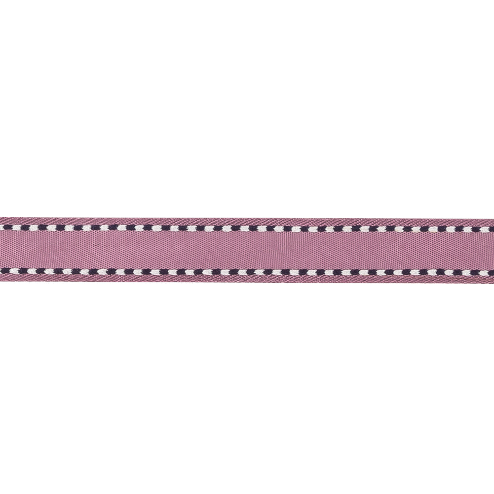 Purple Woven Ribbon with Navy and White Stitched Border - 0.375" Detail Purple Woven Ribbon with Navy and White Stitched Border - 0.375" Detail