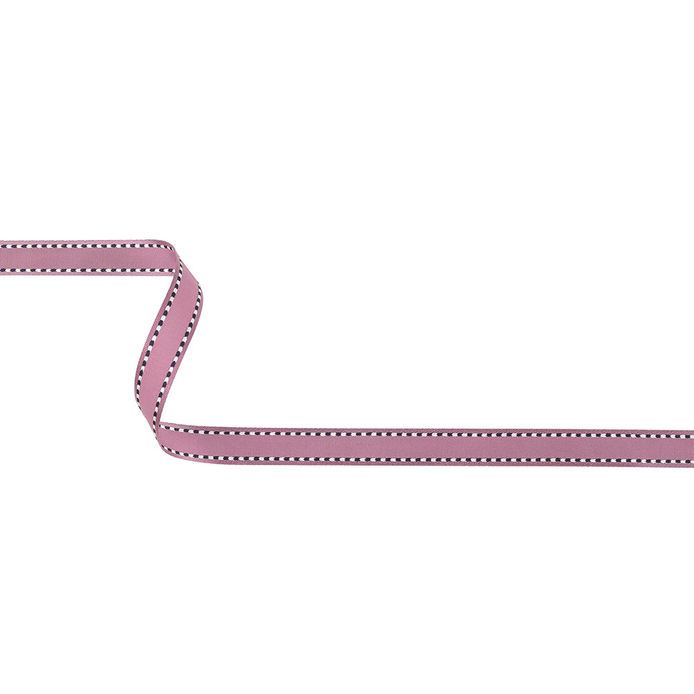 Purple Woven Ribbon with Navy and White Stitched Border - 0.375" Purple Woven Ribbon with Navy and White Stitched Border - 0.375"
