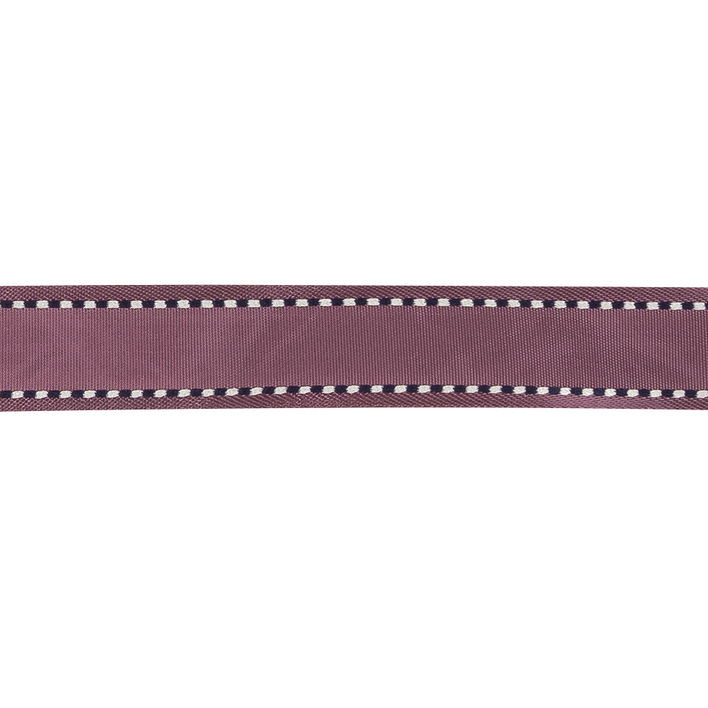 Purple Woven Ribbon with Navy and White Stitched Border - 0.625" Detail Purple Woven Ribbon with Navy and White Stitched Border - 0.625" Detail