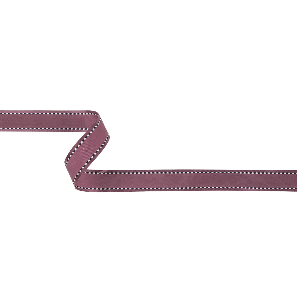 Purple Woven Ribbon with Navy and White Stitched Border - 0.625" Purple Woven Ribbon with Navy and White Stitched Border - 0.625"