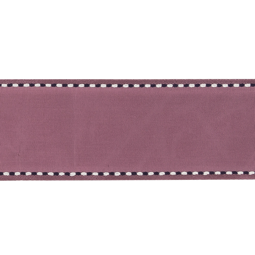 Purple Woven Ribbon with Navy Blazer and White Stitched Border - 1.375" Detail Purple Woven Ribbon with Navy Blazer and White Stitched Border - 1.375" Detail