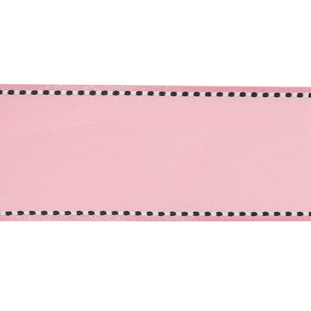Pink Marshmallow Woven Ribbon with Navy Blazer and White Stitched Border - 1.5" Detail Pink Marshmallow Woven Ribbon with Navy Blazer and White Stitched Border - 1.5" Detail