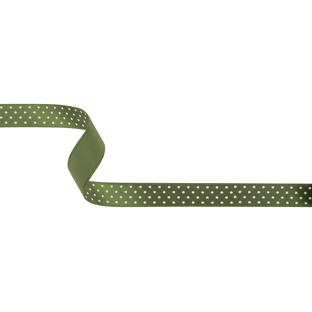 Olive and White Polka Dots Satin Ribbon - 0.625" Olive and White Polka Dots Satin Ribbon - 0.625"