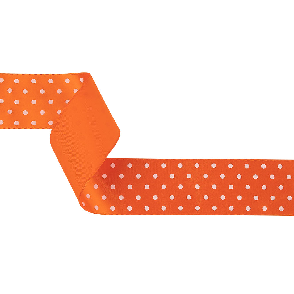 Carrot and Bright White Polka Dots Satin Ribbon - 1.5" Carrot and Bright White Polka Dots Satin Ribbon - 1.5"