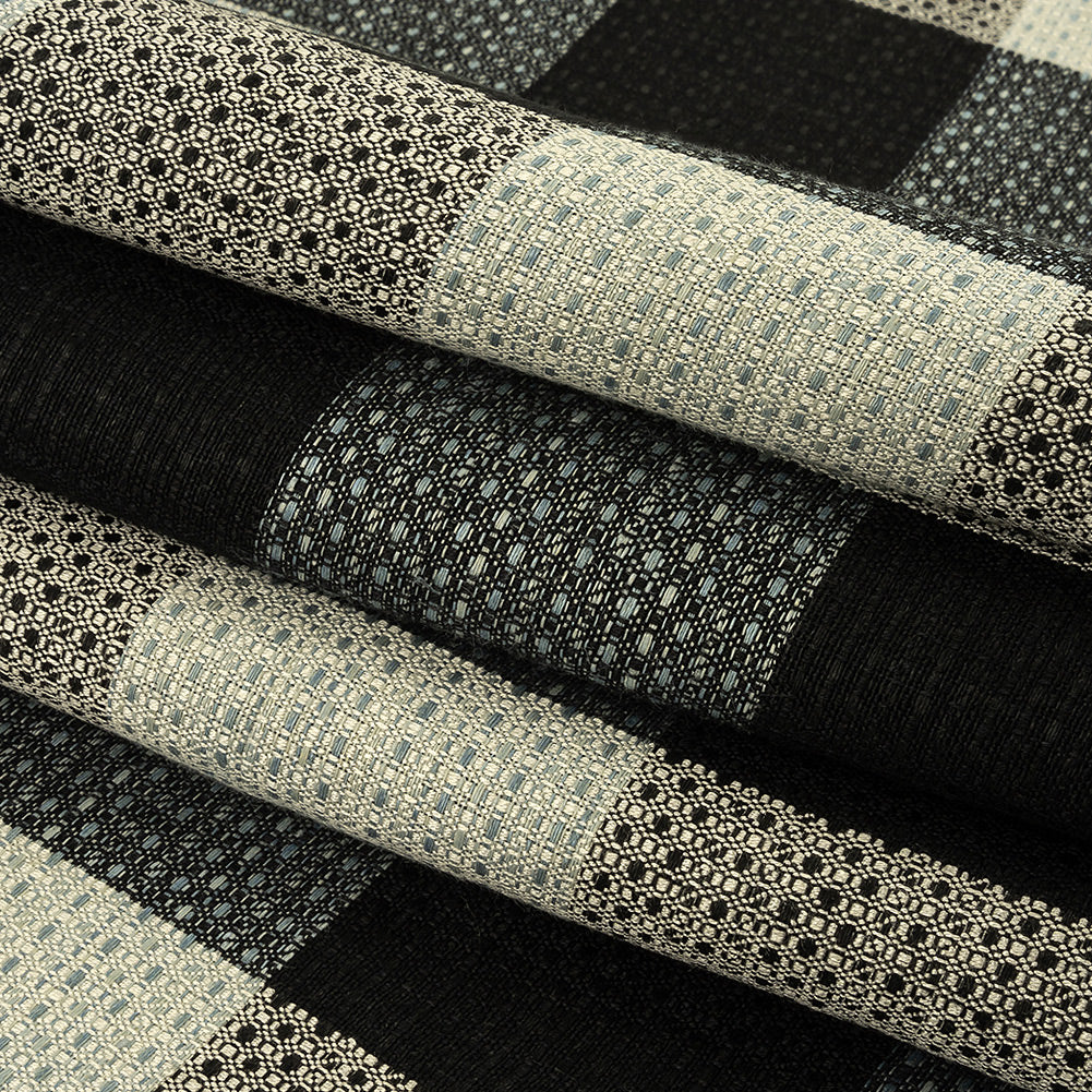 Caviar, White and High-Rise Buffalo Check Linen and Cotton Dobby Folded Caviar, White and High-Rise Buffalo Check Linen and Cotton Dobby Folded