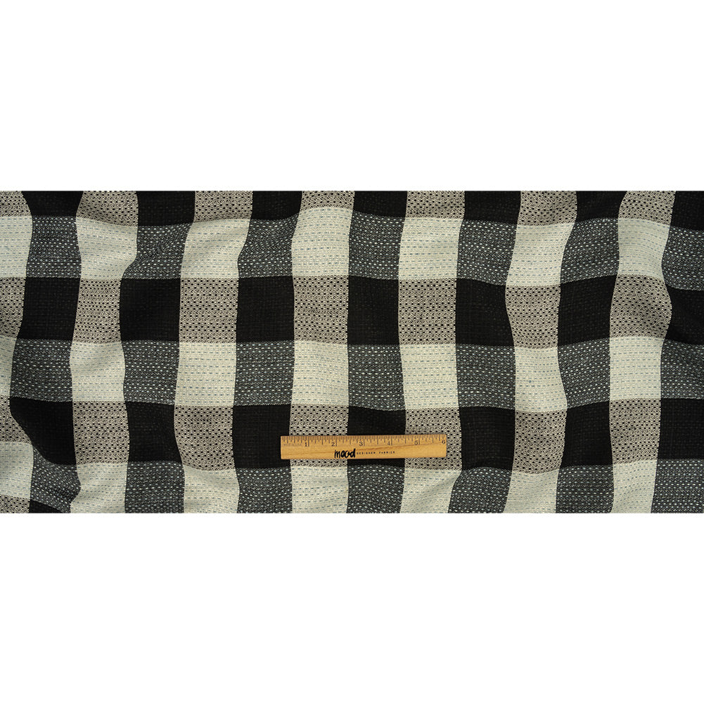 Caviar, White and High-Rise Buffalo Check Linen and Cotton Dobby Full Caviar, White and High-Rise Buffalo Check Linen and Cotton Dobby Full