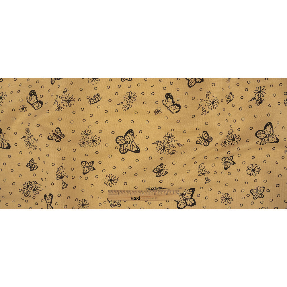 Cream and Black Butterfly Printed Linen Woven Full Cream and Black Butterfly Printed Linen Woven Full