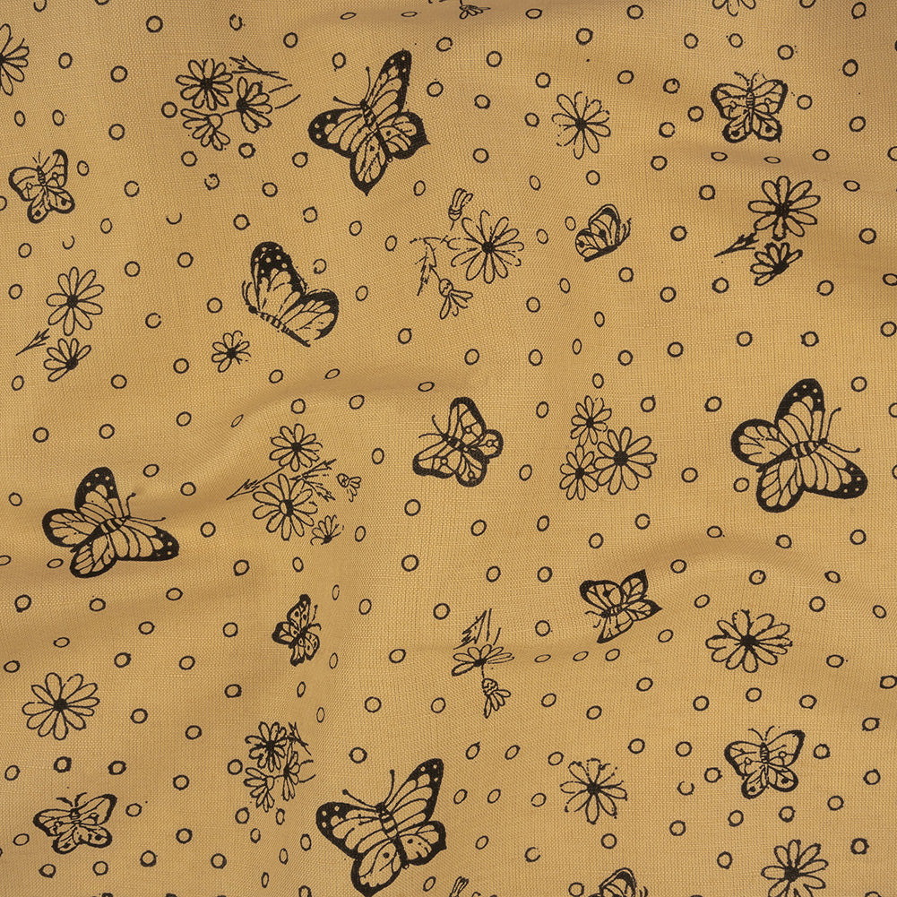 Cream and Black Butterfly Printed Linen Woven Cream and Black Butterfly Printed Linen Woven