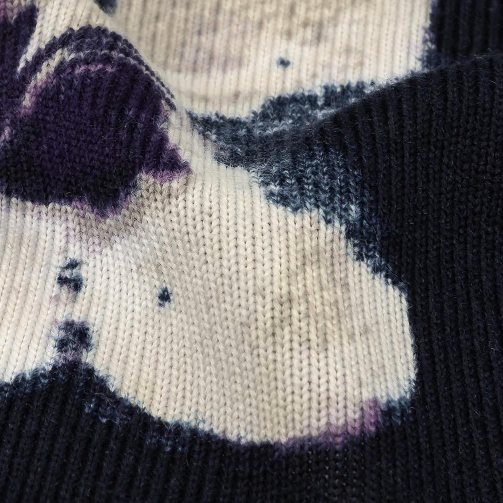 Navy, White and Purple Floral Stretch Polyester Sweater Knit Detail Navy, White and Purple Floral Stretch Polyester Sweater Knit Detail
