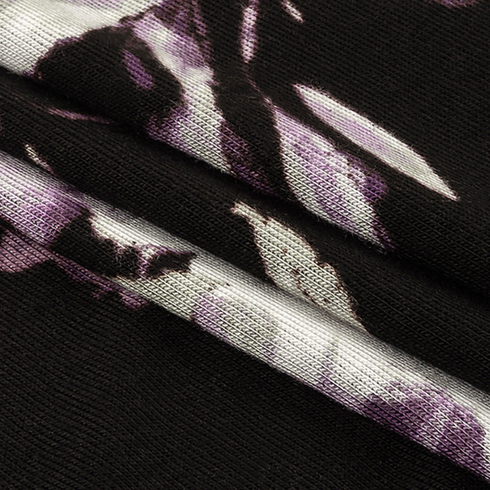 1 Yard of Black and English Lavender Floral Stretch Rayon Jersey Folded 1 Yard of Black and English Lavender Floral Stretch Rayon Jersey Folded