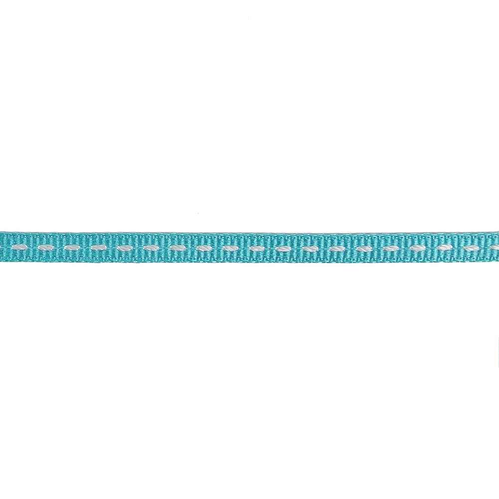 Turquoise Grosgrain Ribbon with Bright White Stitching - 0.25" Detail Turquoise Grosgrain Ribbon with Bright White Stitching - 0.25" Detail