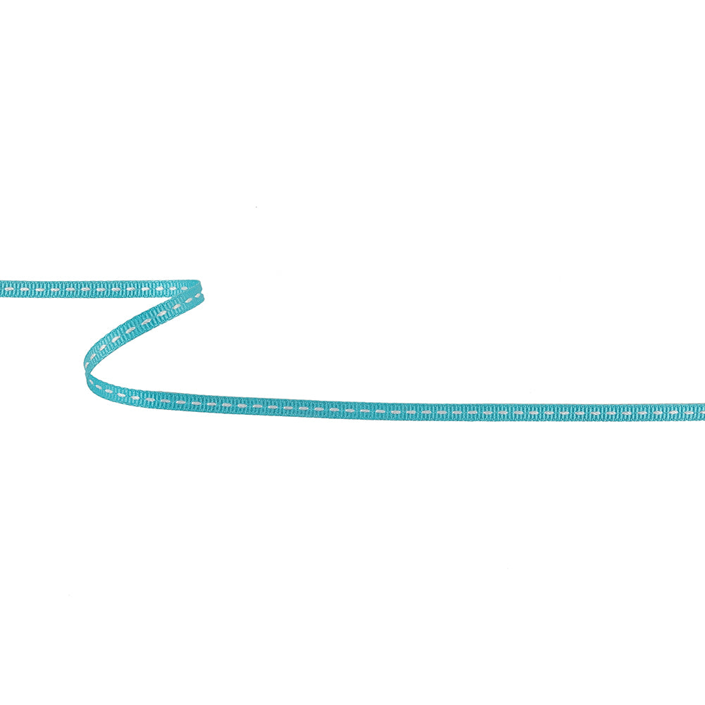 Turquoise Grosgrain Ribbon with Bright White Stitching - 0.25" Turquoise Grosgrain Ribbon with Bright White Stitching - 0.25"