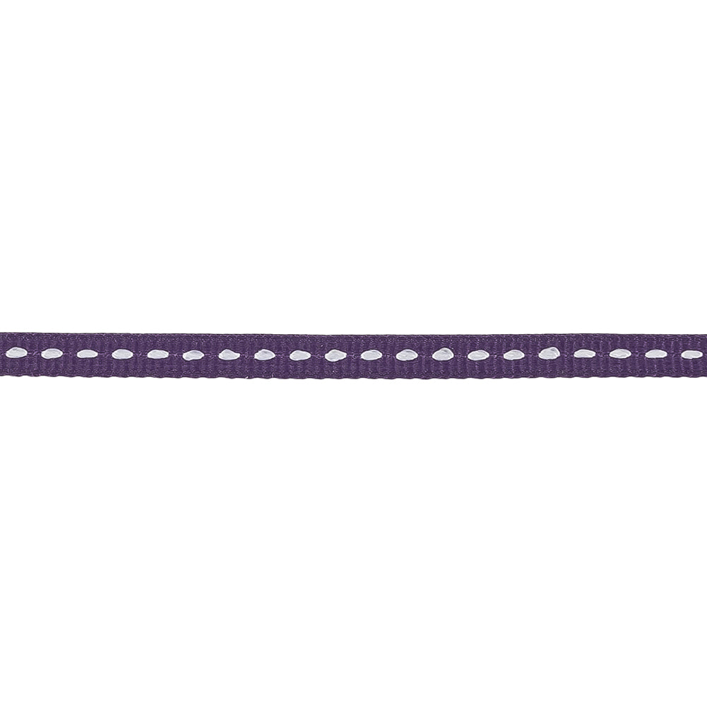 Royal Purple Grosgrain Ribbon with Lucent White Stitching - 0.25" Detail Royal Purple Grosgrain Ribbon with Lucent White Stitching - 0.25" Detail