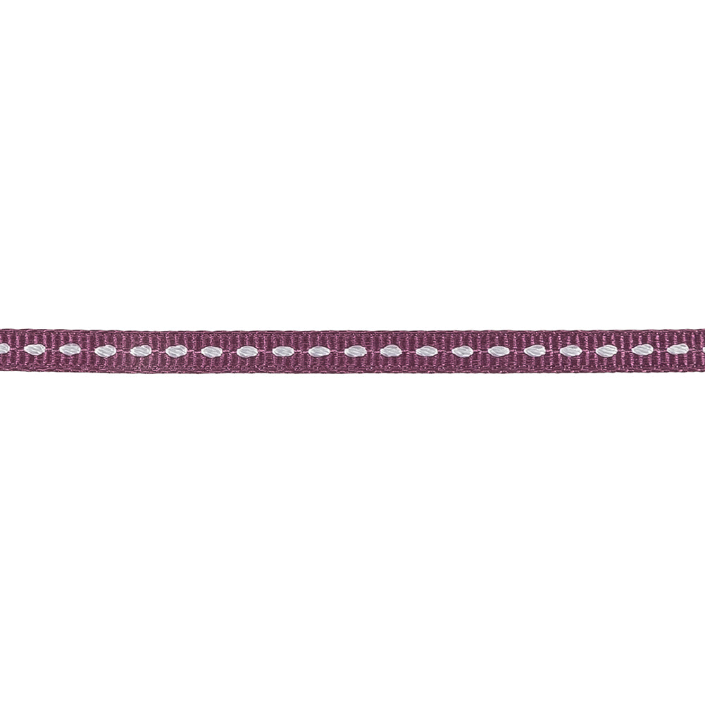 Amaranth Grosgrain Ribbon with Lucent White Stitching - 0.25" Detail Amaranth Grosgrain Ribbon with Lucent White Stitching - 0.25" Detail