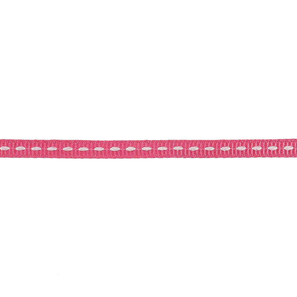 Pink Carnation Grosgrain Ribbon with Lucent White Stitching - 0.25" Detail Pink Carnation Grosgrain Ribbon with Lucent White Stitching - 0.25" Detail