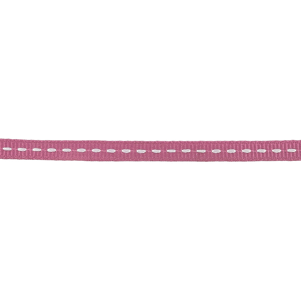 Dark Pink Grosgrain Ribbon with Lucent White Stitching - 0.25" Detail Dark Pink Grosgrain Ribbon with Lucent White Stitching - 0.25" Detail