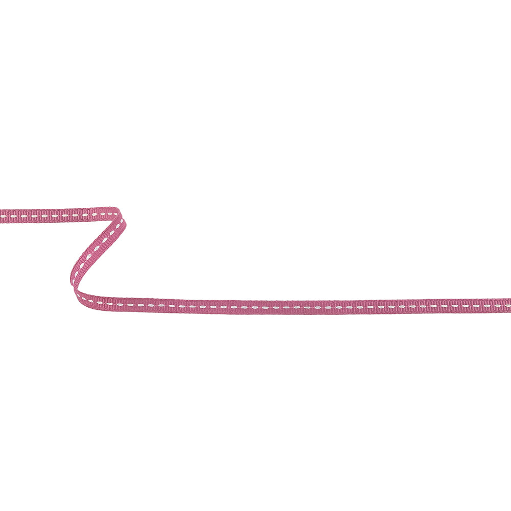 Dark Pink Grosgrain Ribbon with Lucent White Stitching - 0.25" Dark Pink Grosgrain Ribbon with Lucent White Stitching - 0.25"