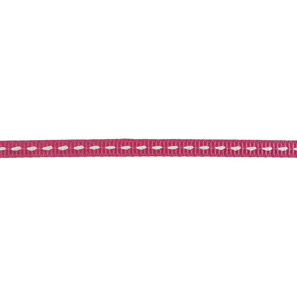 Raspberry Rose Grosgrain Ribbon with Lucent White Stitching - 0.25" Detail Raspberry Rose Grosgrain Ribbon with Lucent White Stitching - 0.25" Detail