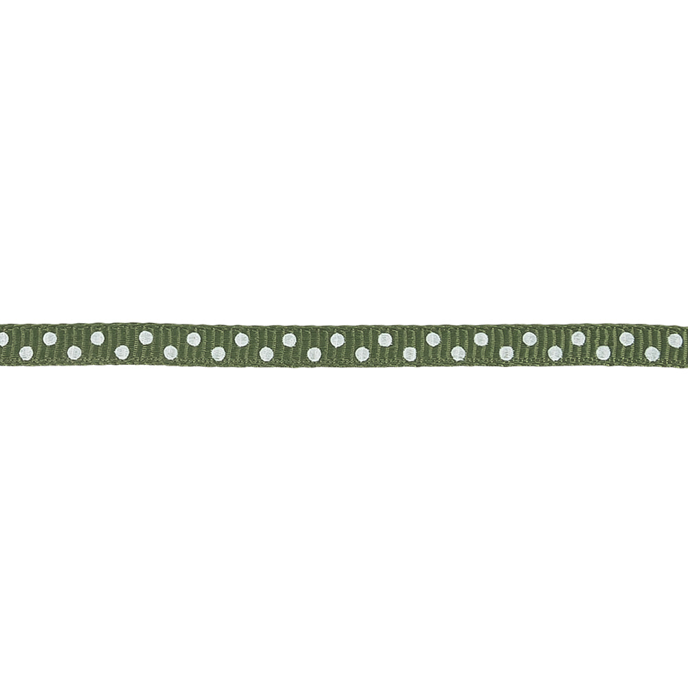 Pesto and White Polka Dots Grosgrain Ribbon - 0.25" Detail Pesto and White Polka Dots Grosgrain Ribbon - 0.25" Detail