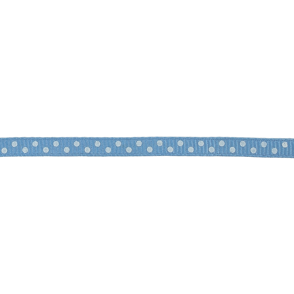 Little Boy Blue and White Polka Dots Grosgrain Ribbon - 0.25" Detail Little Boy Blue and White Polka Dots Grosgrain Ribbon - 0.25" Detail