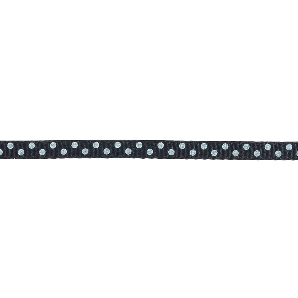 Total Eclipse and White Polka Dots Grosgrain Ribbon - 0.25" Detail Total Eclipse and White Polka Dots Grosgrain Ribbon - 0.25" Detail