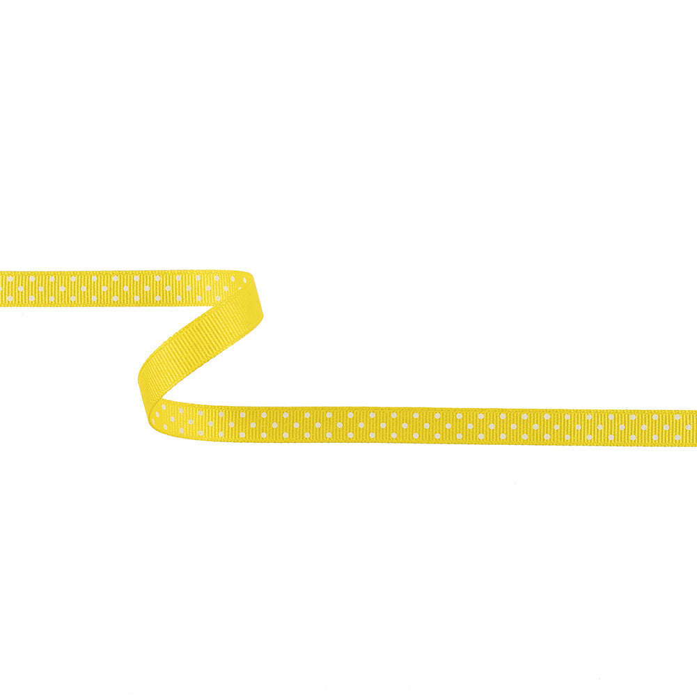 Blazing Yellow and White Polka Dots Grosgrain Ribbon - 0.375" Blazing Yellow and White Polka Dots Grosgrain Ribbon - 0.375"