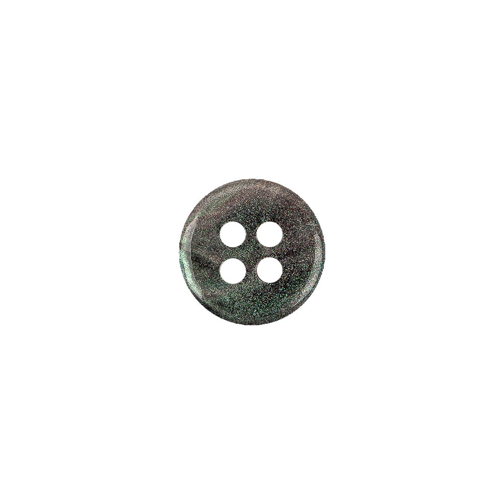Iridescent Green, Gray and Black Shallow Plate 4-Hole Plastic Button - 17L/10.5mm Detail Iridescent Green, Gray and Black Shallow Plate 4-Hole Plastic Button - 17L/10.5mm Detail