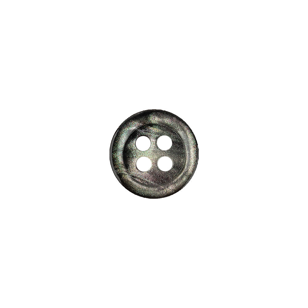Iridescent Green, Gray and Black Shallow Plate 4-Hole Plastic Button - 17L/10.5mm Iridescent Green, Gray and Black Shallow Plate 4-Hole Plastic Button - 17L/10.5mm