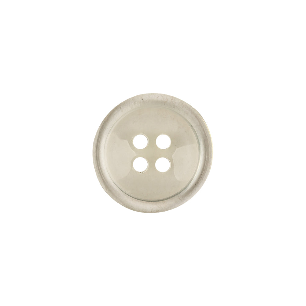 Italian Slightly Tinted Transparent 4-Hole Plastic Button - 24L/15mm Detail Italian Slightly Tinted Transparent 4-Hole Plastic Button - 24L/15mm Detail