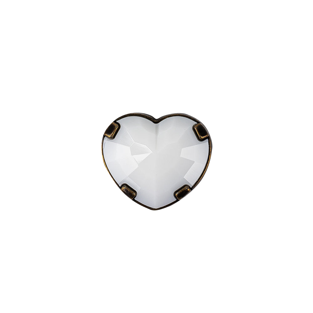 Italian White and Bronze Faceted Heart Shaped Shank Back Button - 22L/14mm Italian White and Bronze Faceted Heart Shaped Shank Back Button - 22L/14mm