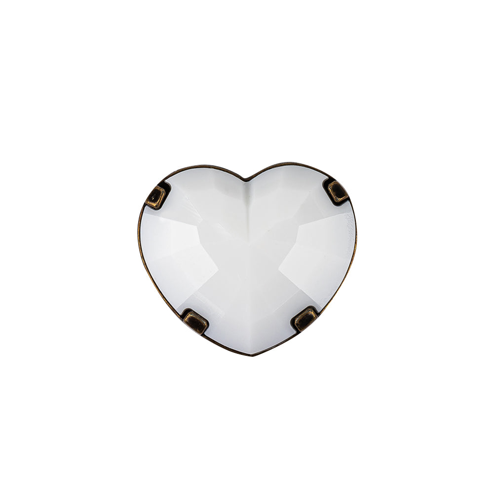 Italian White and Bronze Faceted Heart Shaped Shank Back Button - 32L/20mm Italian White and Bronze Faceted Heart Shaped Shank Back Button - 32L/20mm